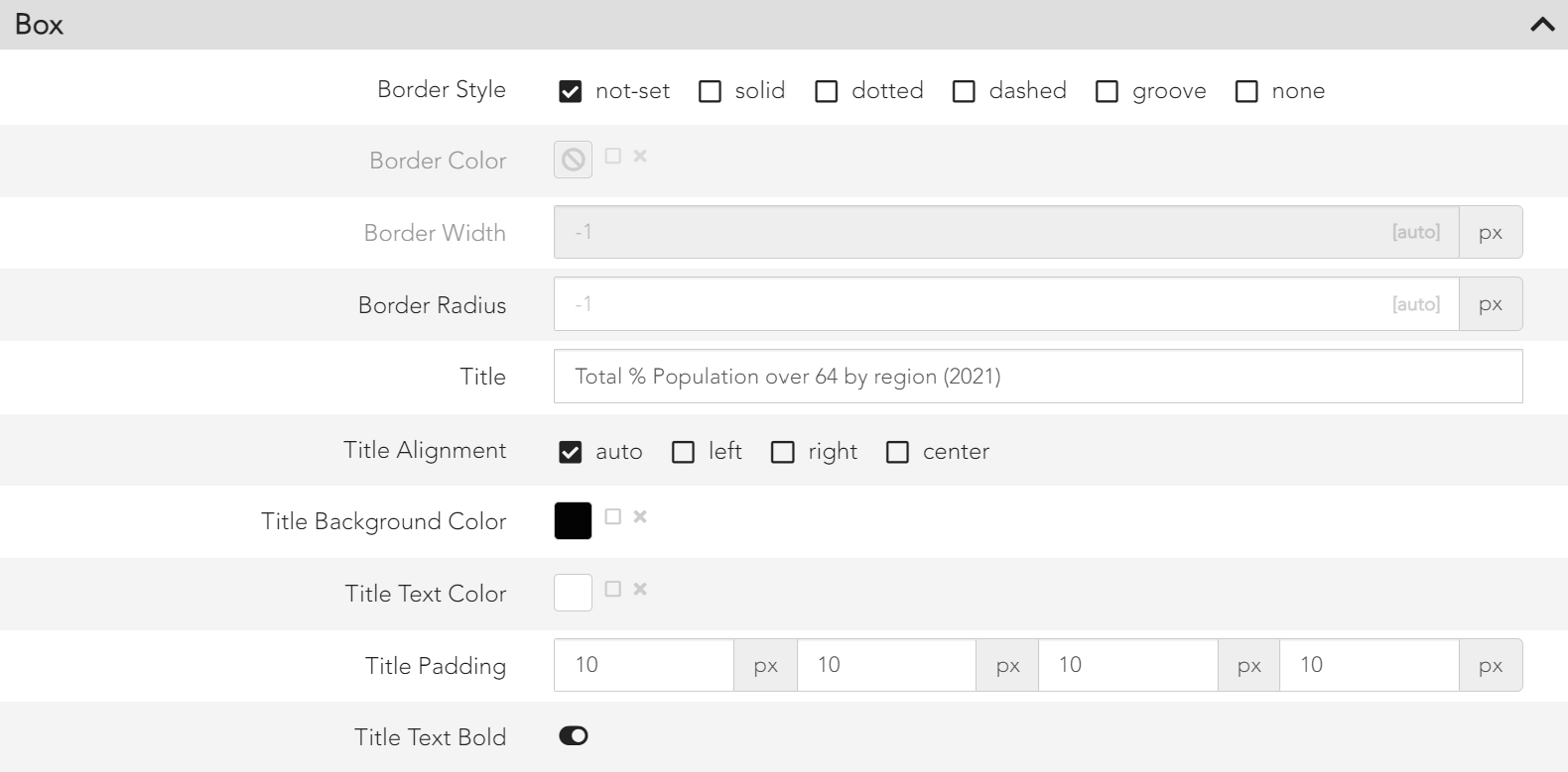 Screenshot of box settings within Report Builder