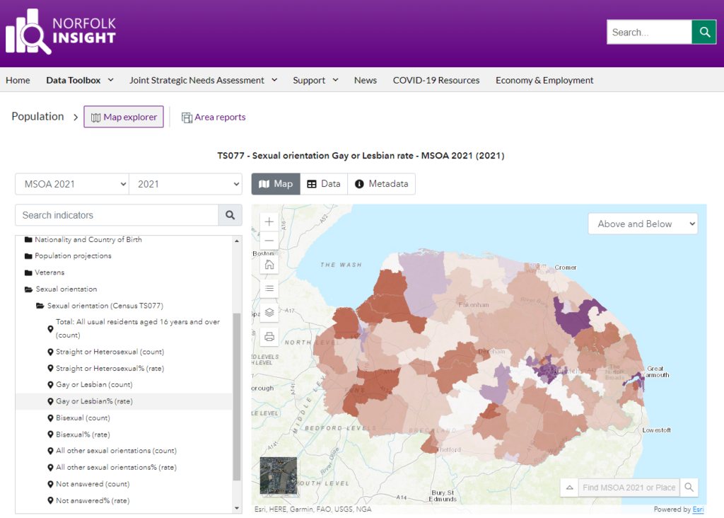 Map Explorer showing new Census 2021 phase 1 data